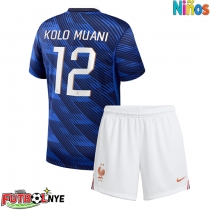 Camiseta Francia Randal Kolo Muani #12 Primera Equipación para niños Mundial 2026 manga corta (+ pantalones cortos)